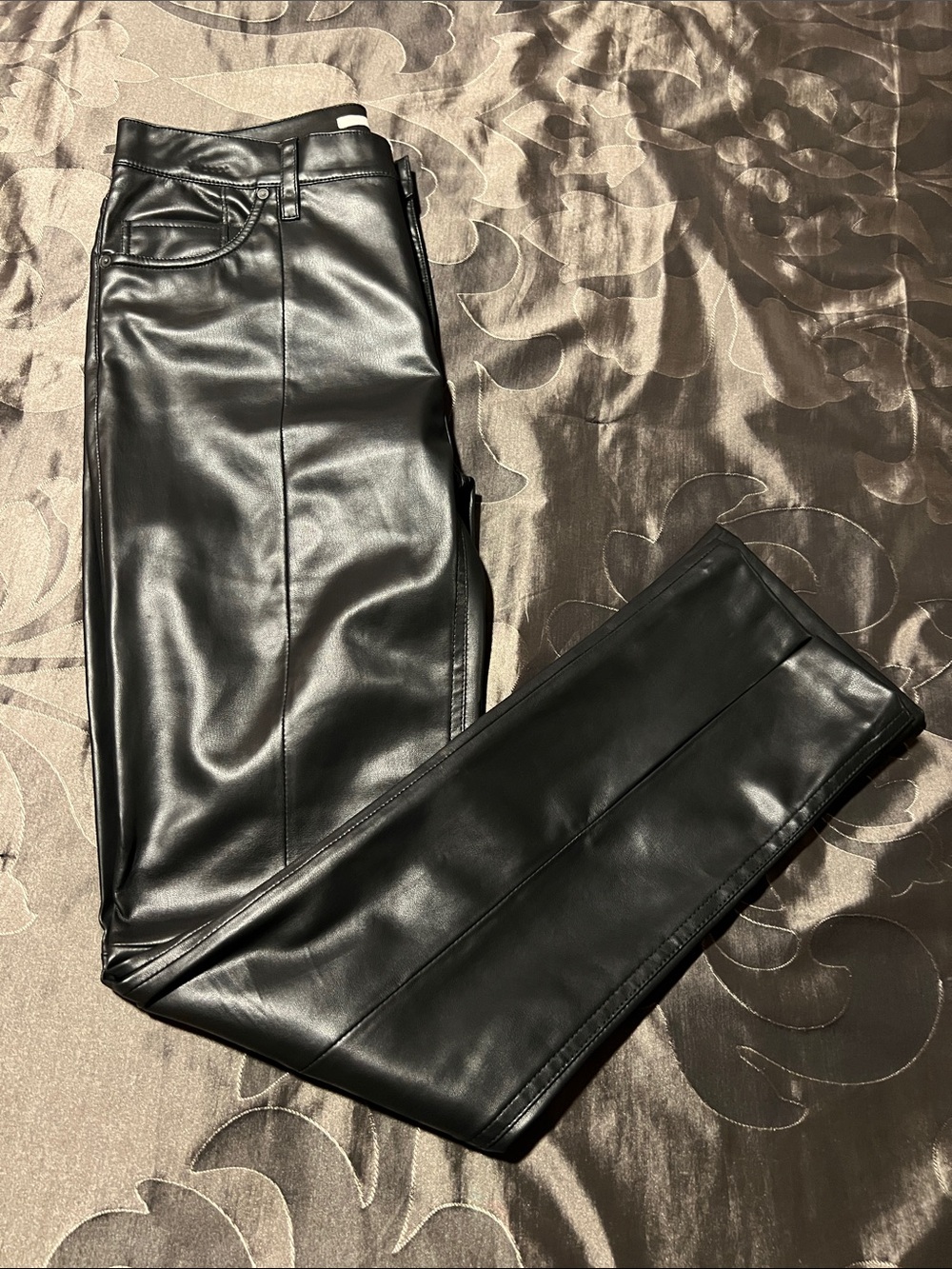 Hudson Barbara Black Beauty Slit Hem Faux Leather Jeans Baddie Rock N Roll Sz 28